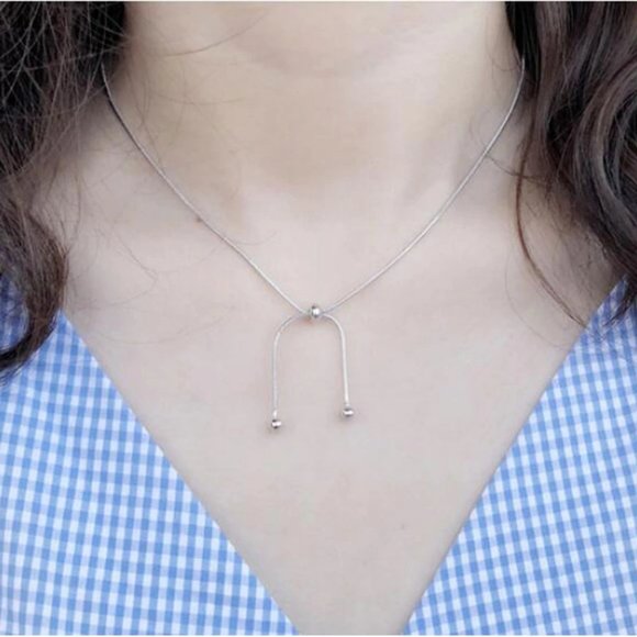 925 Silver Snake Chain Adjustable Bead Necklace - Picture 8 of 8